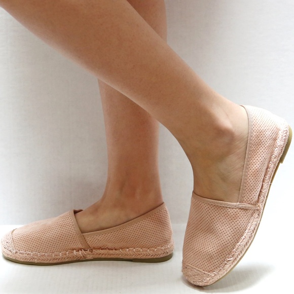 New Blush Pink Perforated Slip On Espadrille Flats - Picture 2 of 2